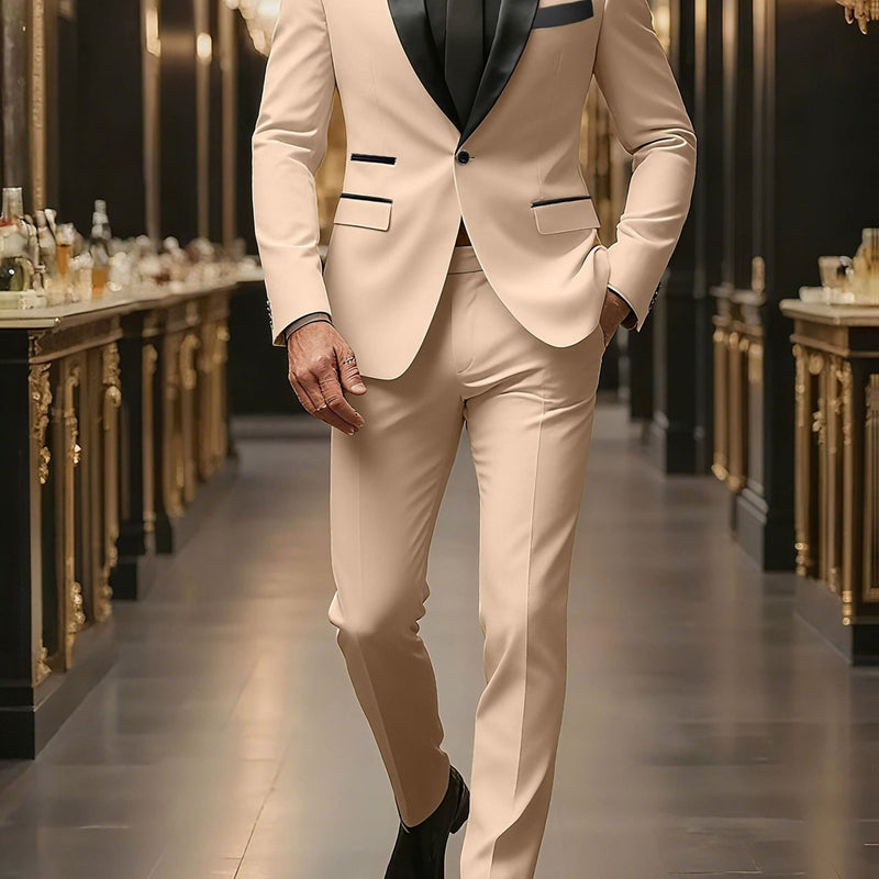 Men's Suit Set - 2pcs Jacket and Trousers, Long Sleeve, Polyester, Classic Lapel.