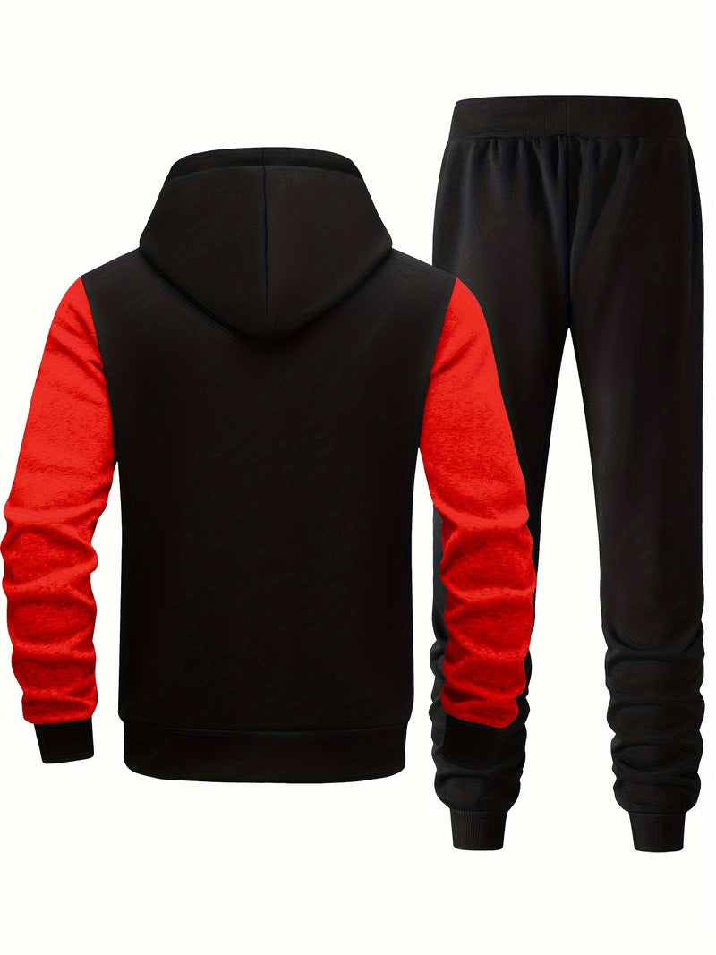 Men's Hooded Letter Print Hoodie Sports Running 2pcs Hoodie Casual Suit.