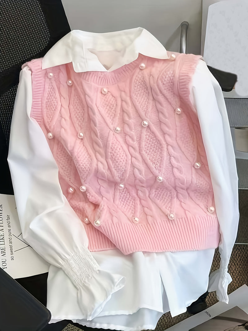 Spring/Summer New Women's Fashion Elegant Pullover Pearl Vest.