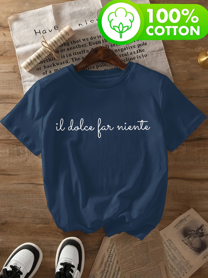 Women's Italian Elegant Cursive Lettering T-Shirt.