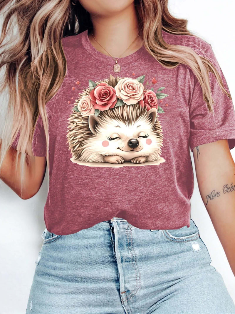 3pcs Women's Cute Hedgehog Graphic T-Shirts.