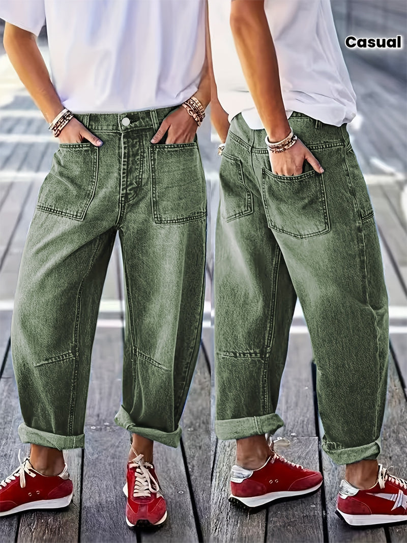 Women's New Elastic Loose Wide-Leg Cropped Jeans.