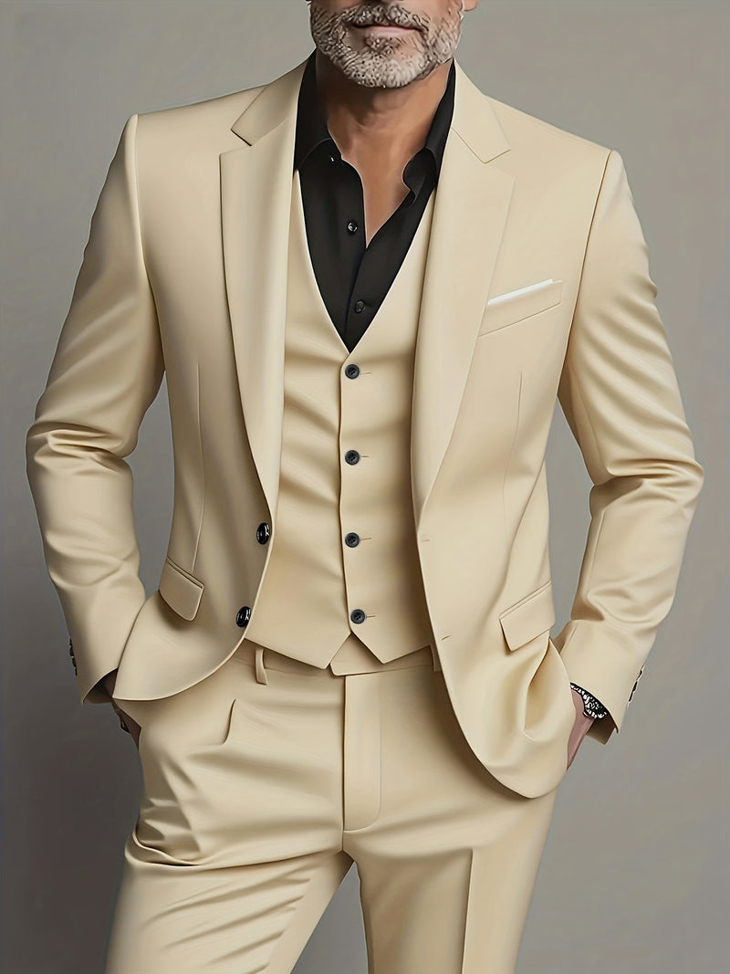Men's High-End 3pcs Suit Set, Plus Size Men's Suit Set with Pants and Vest.