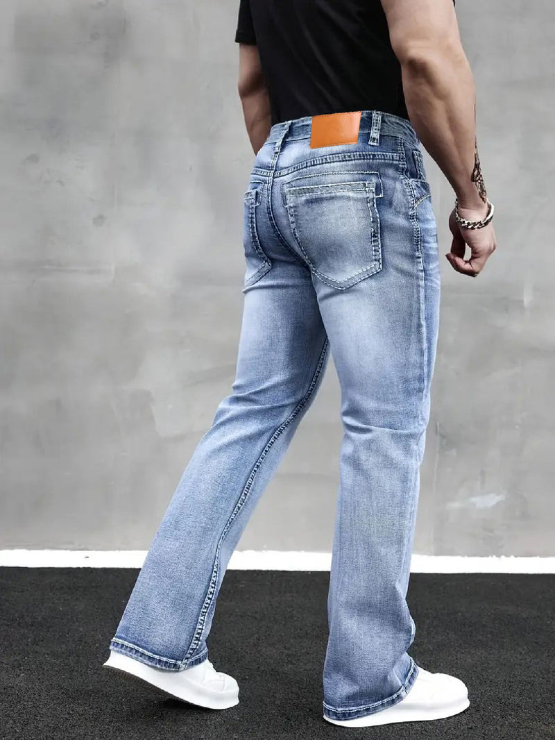 Men's Stretch Simple Straight-Leg Jeans in Light Blue.