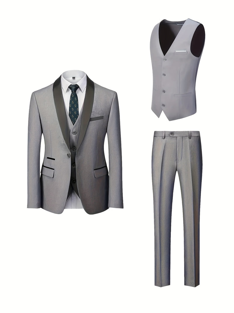 A Men's Three-Piece Suit Consisting of a Blazer, Vest, And Trousers.