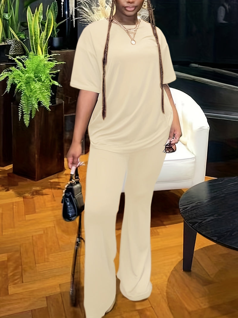 Womens Cross-Border Foreign Trade Loose T-Shirts, Long Wide-Leg Pants.