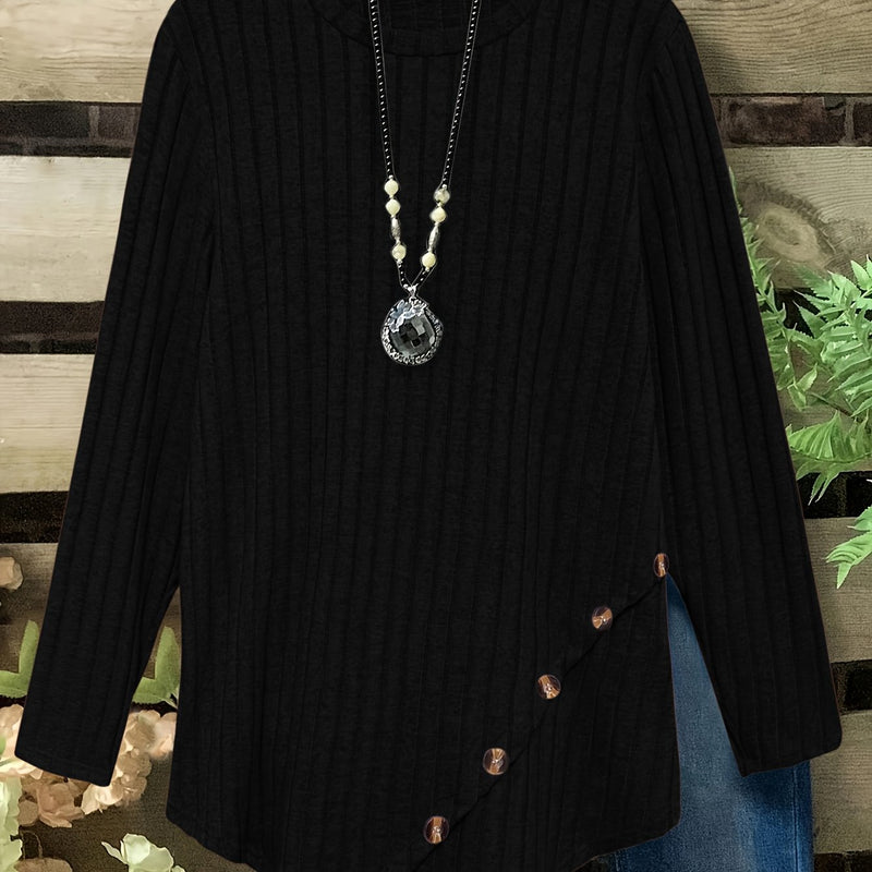 Women's Plus Size Lightweight Ribbed Long Sleeve T-Shirt.