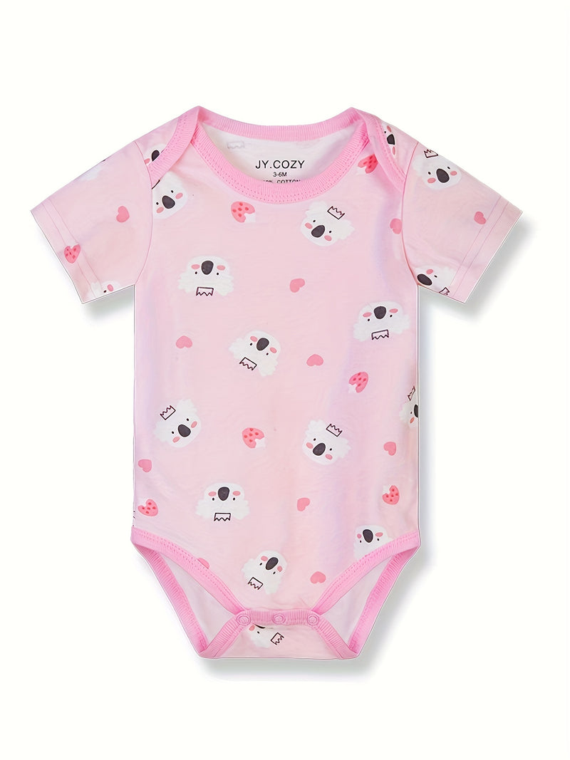 5pcs Cute Baby Girl 100% Cotton Short Sleeve Bodysuits.