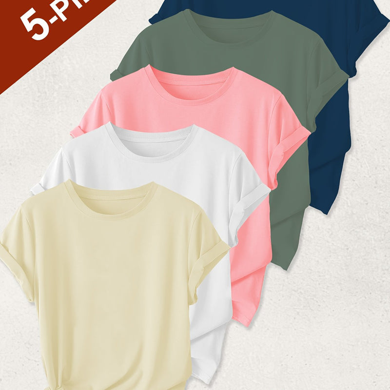 5pcs Women’s Solid Color Pure T-Shirts.