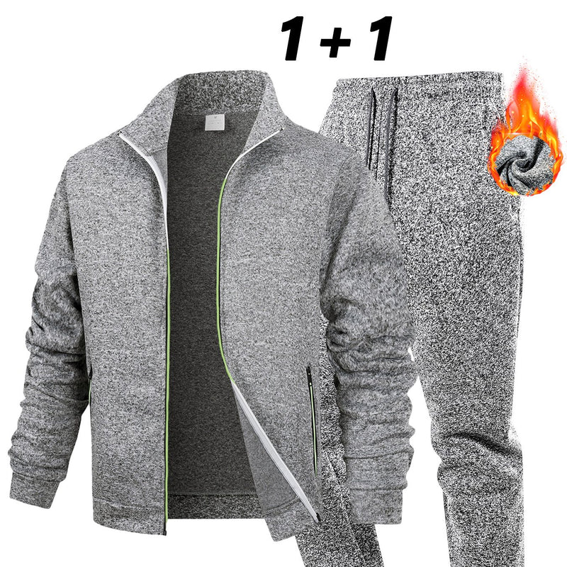 2pcs Set - Men'S Casual Stand-Collar Jacket And Sports Pants Outfit.