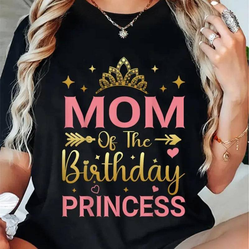 Women's T-Shirt - Black with Golden & Pink Graphic Design.