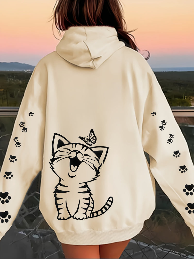 Women’s Kitten Butterfly Cat Paw Print Hoodie.