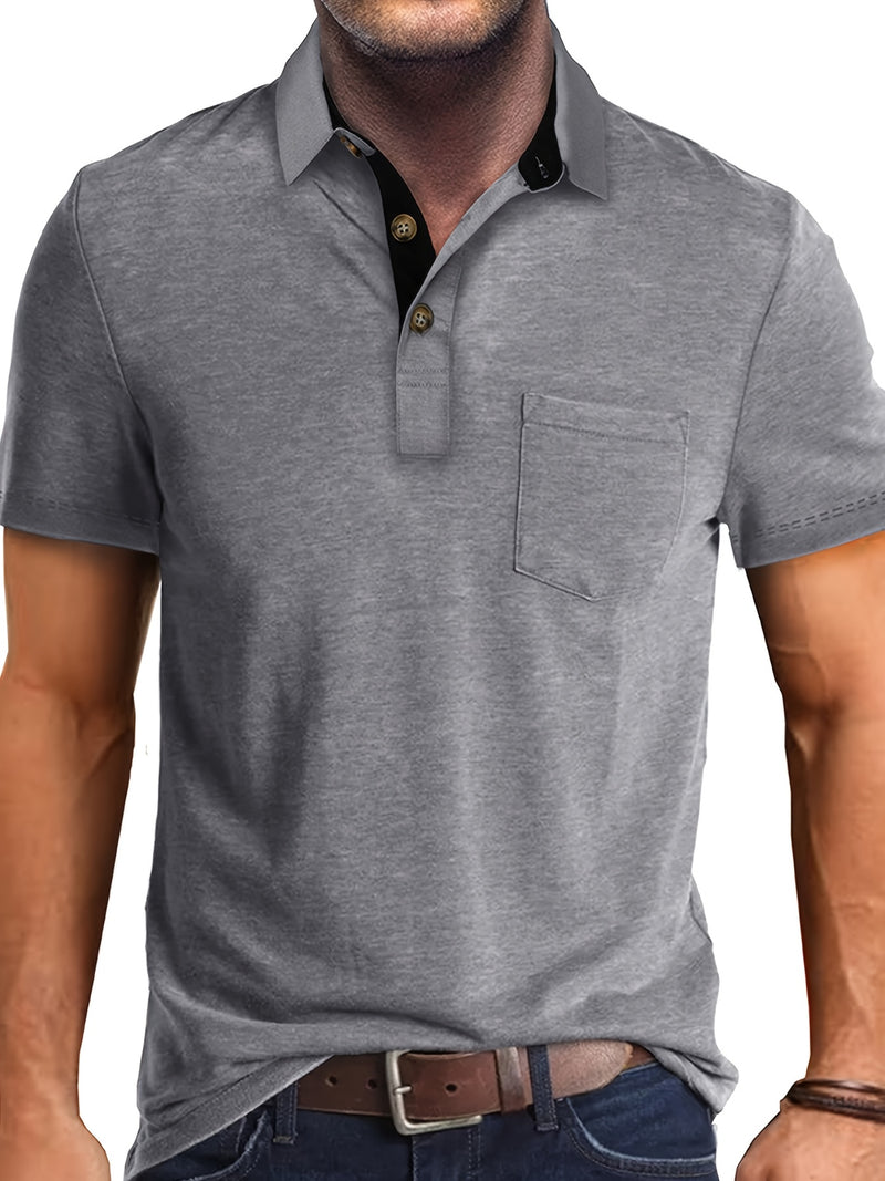 Men's Plaid Collar Pocket T-shirt.