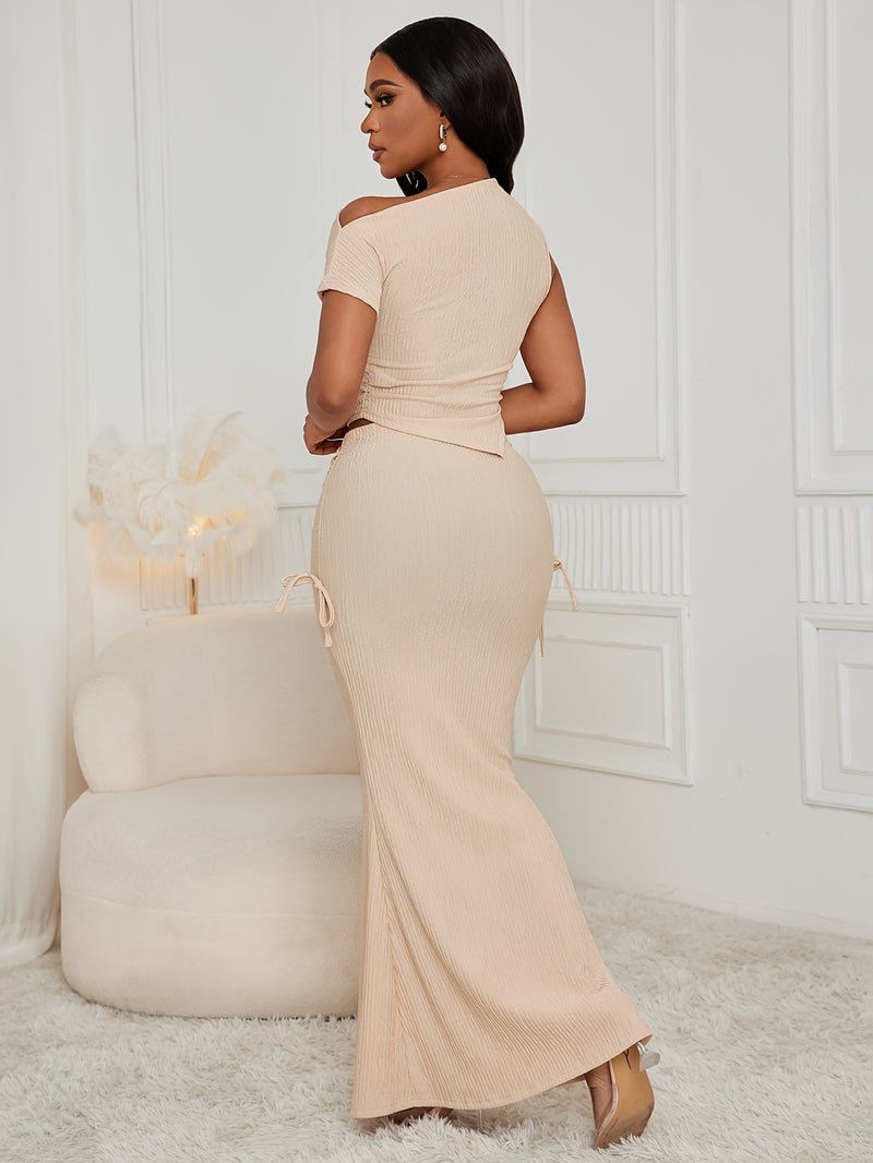 Women's Solid Color Pleated Fish Tail Skirt Set for Export.