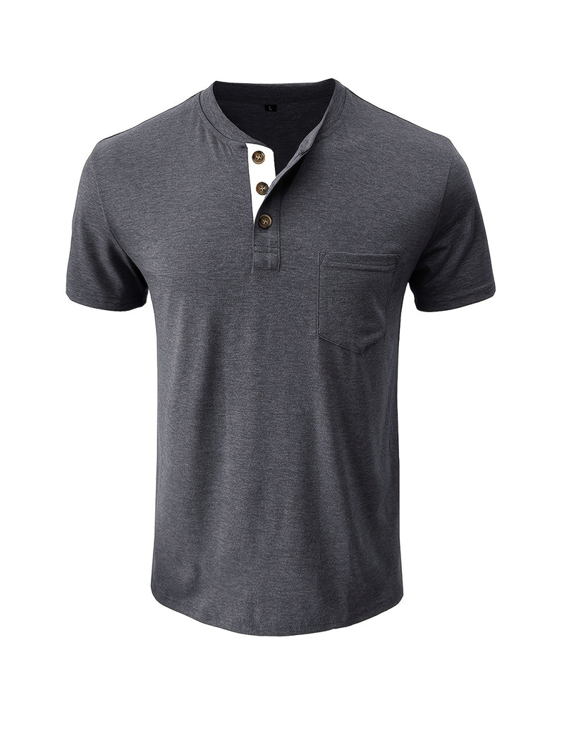 Men's Henley Round Neck Short Sleeve T-Shirt.