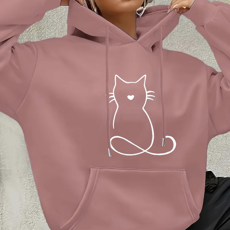 Women's Casual Cat Print Hoodie.
