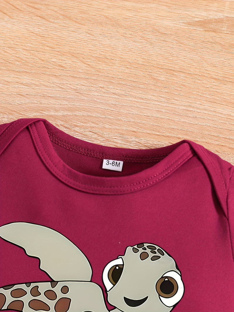 Baby Boy Summer Short-Sleeved Cartoon "Little Turtle" Print Romper, for Outdoor.