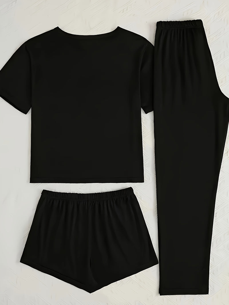 Top+Shorts+Pants 3pcs Set: Women's Summer/Fall Trendy Vacation Wear.