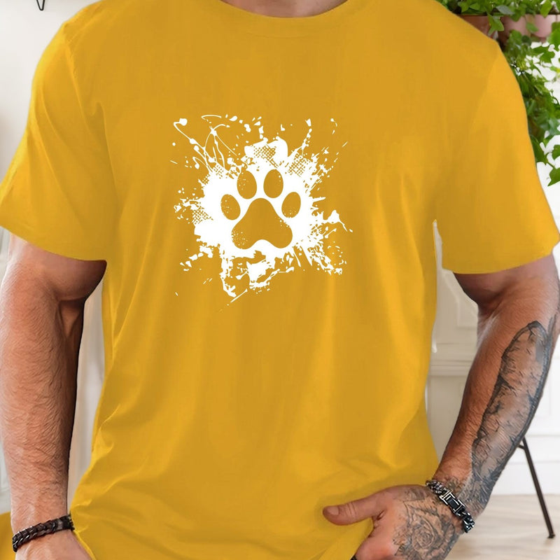 Men's Casual Summer T-Shirt with Paw Print Design.