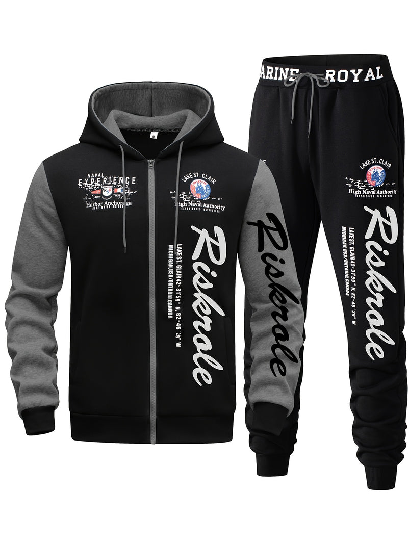 Men's Hooded Letter Print Tracksuit, 2pcs Casual Sports Set.