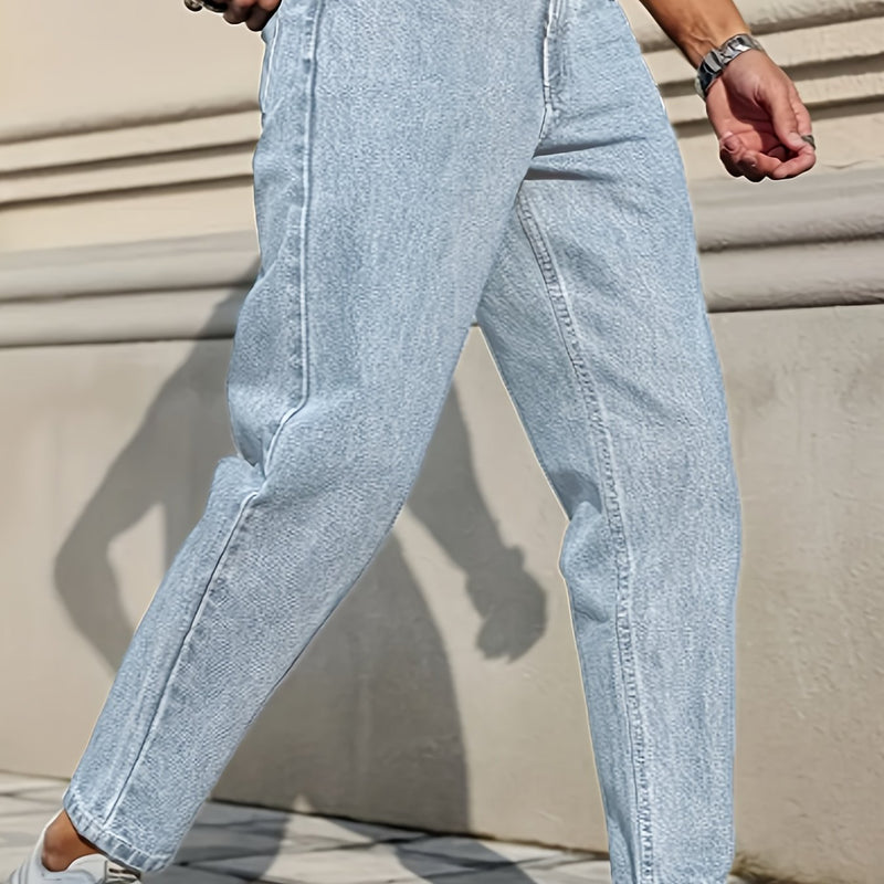 Men's Casual Stretchy Cropped Salt-Washed Denim Pants.