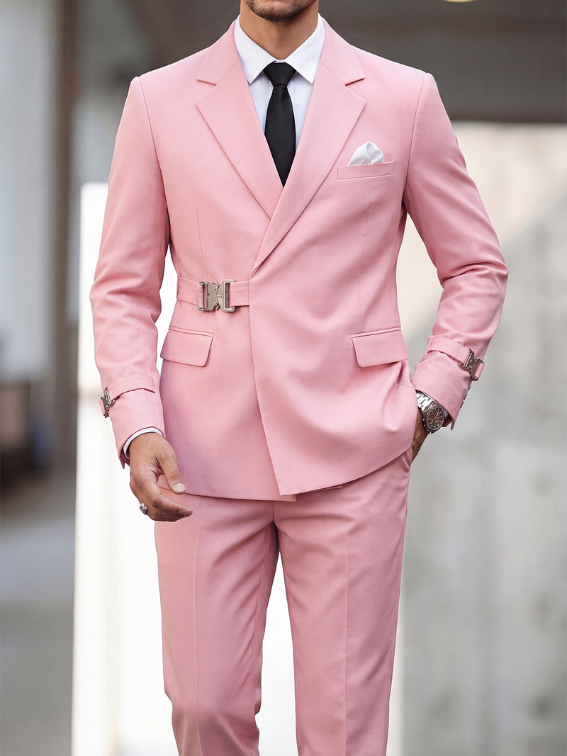 Men's 2pcs Suit Slim Fit Solid Jacket and Pants Set.