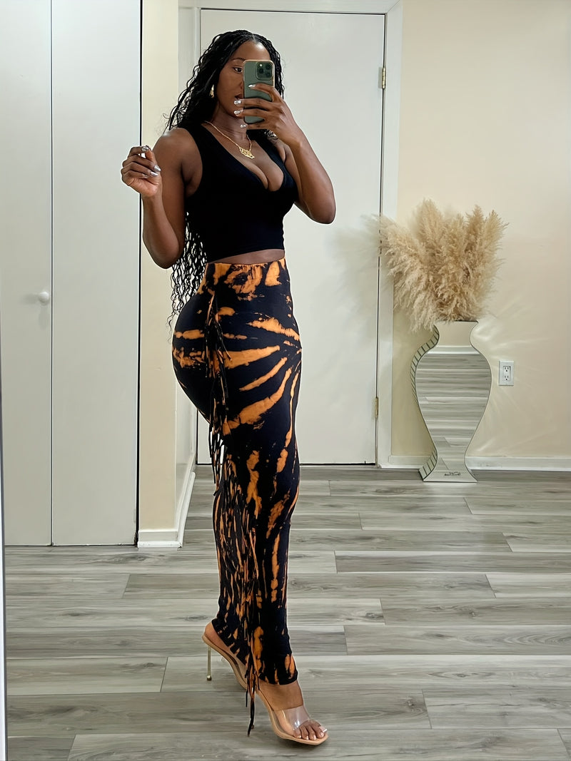 Women’s Stylish Vest and Fringe Skirt Print Set.