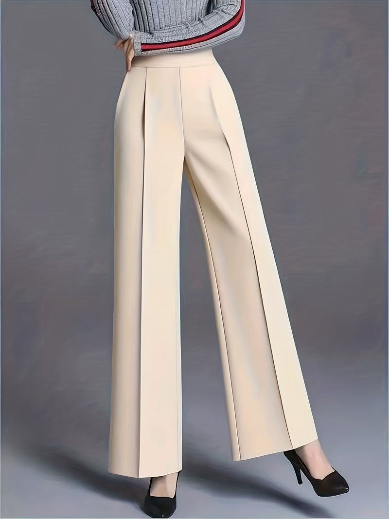 Women's Elegant High Waisted Slanted Pocket Wide Leg Pants.
