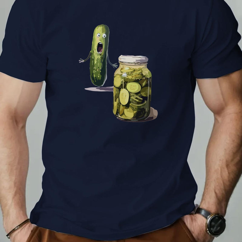 Men's Playful Pickle & Cucumber Jar Graphic T-Shirt.