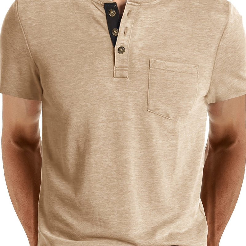 Men's Henley Round Neck Short Sleeve T-Shirt.