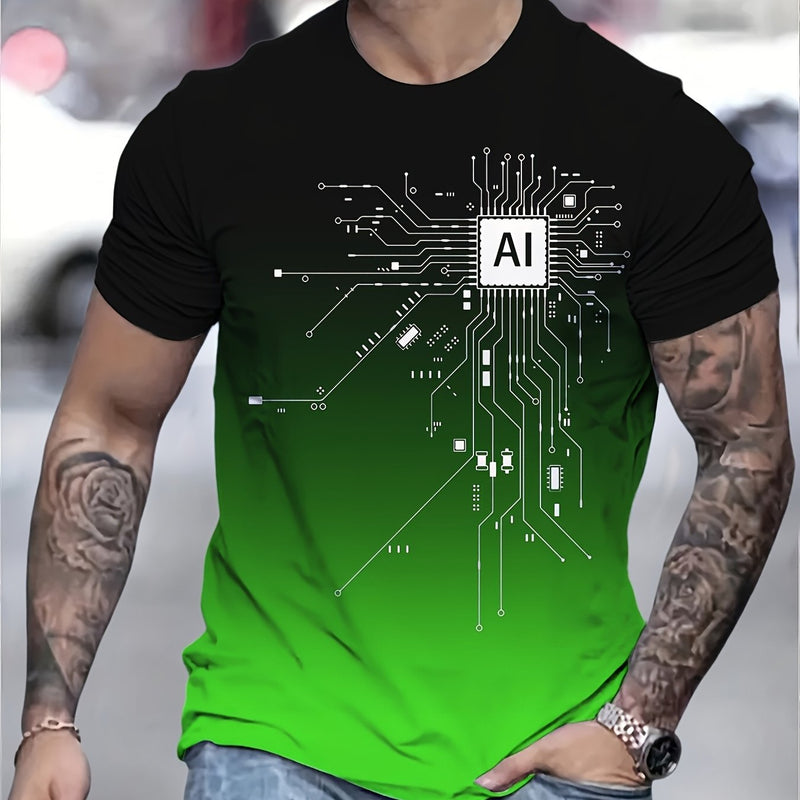 Men's AI Chip Circuit Graphic T-Shirt.