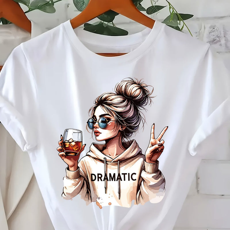 Women's Fashion Print Round-Neck Short-Sleeve T-Shirt.