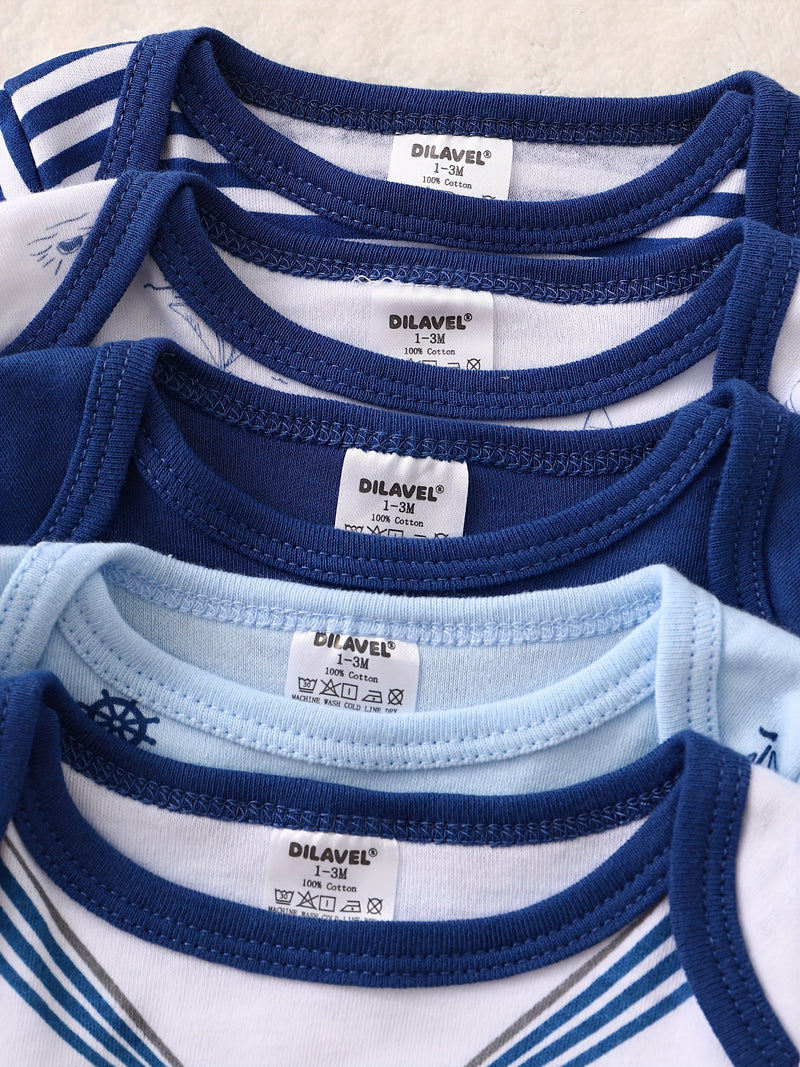 5pcs Boys' Autumn/Winter Long Sleeve Set, Navy Style Children's.