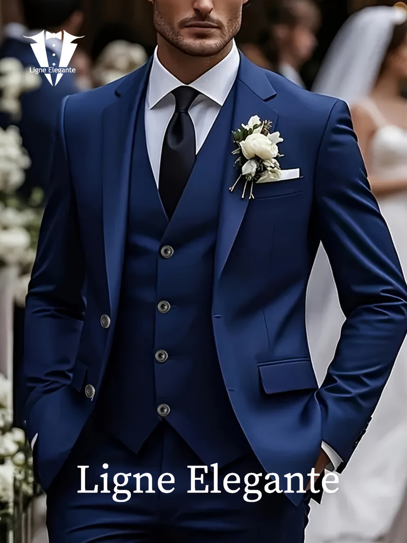 Men's 3pcs Suit Set, Premium Notch Lapel Suit, Plus Size Men's Suit Set.