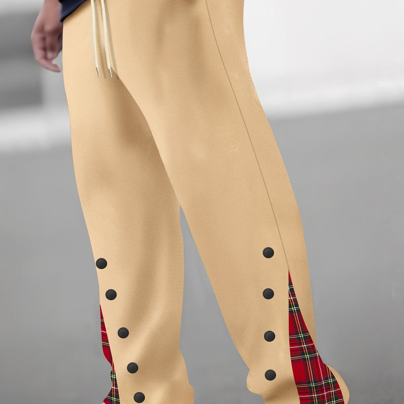 Men's Cuffed Button-tab Trousers, Stylish Sport Casual Pants.