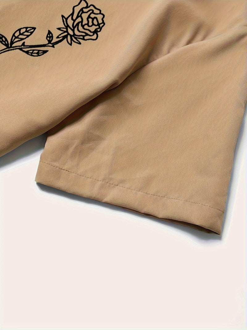 2pcs Printed Men's Summer Short Sleeve Button Shirt and Long Pants Set.