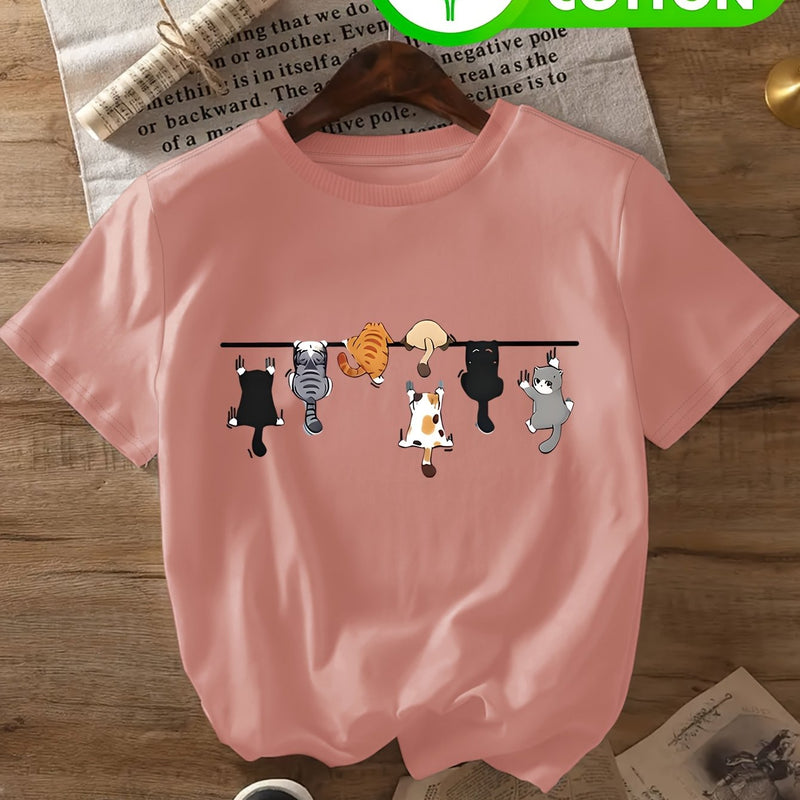 Women's T-Shirt with Cat Print for Spring/Summer.
