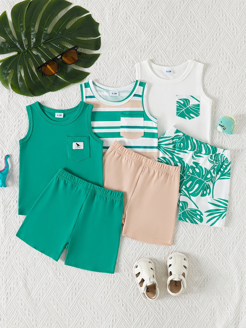 6pcs baby boy summer casual simple handsome vest shorts multi-piece set.