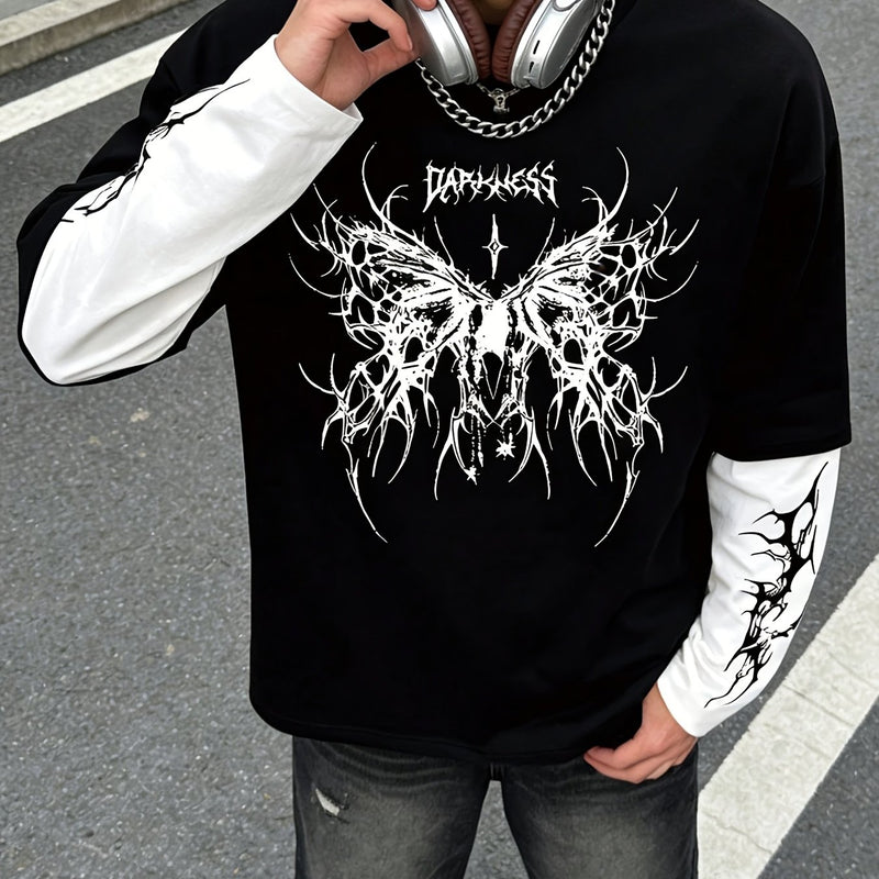 Men's High Street Hip-Hop Dark Style Print T-Shirt.