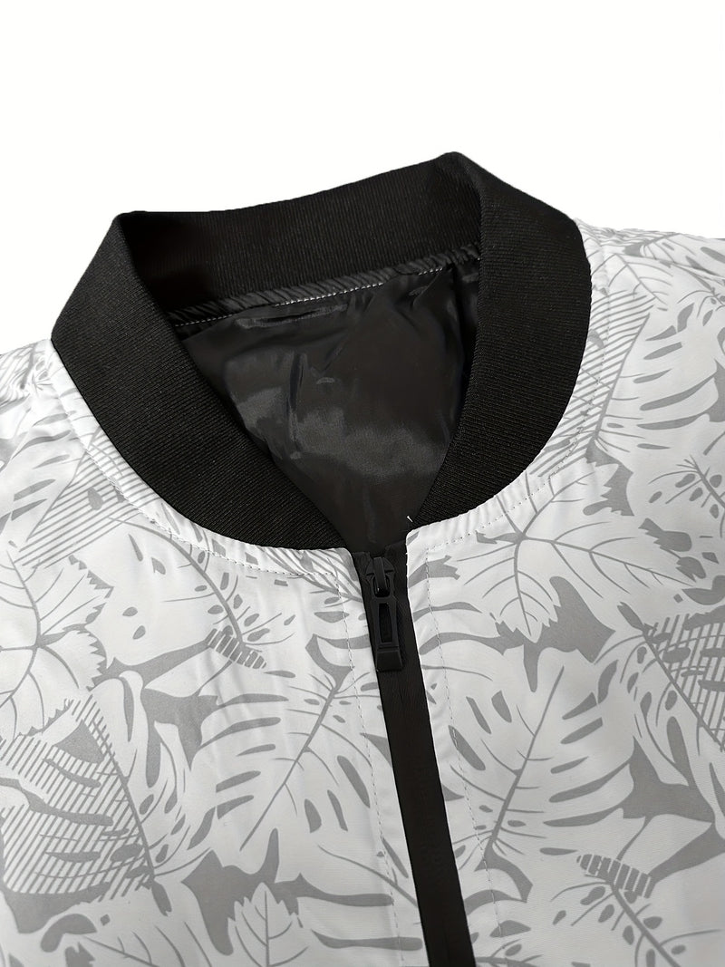 Men'S Fashion Print Casual Sports Jacket with Baseball Collar, Long Sleeve.