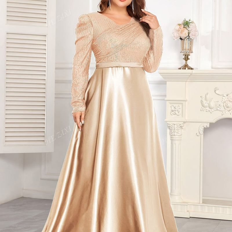 Women's Evening Gown, Sequined Long Sleeve Round Neck Sexy and Elegant.