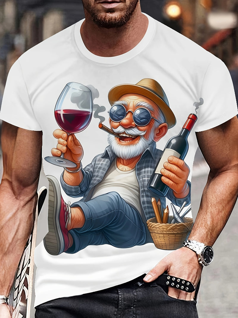 Men's Casual Summer Short-sleeve T-shirt, 3D Elegant Elderly Print.