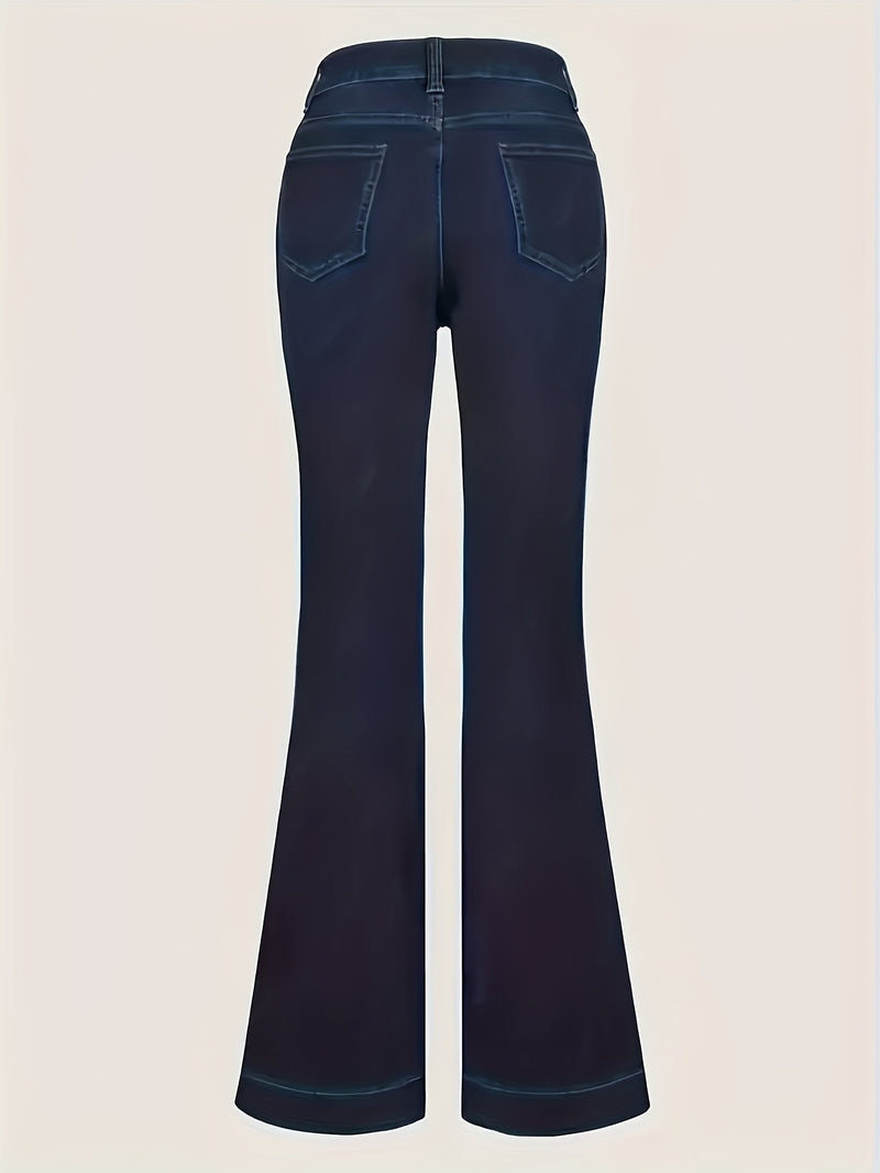 Vintage-Inspired High-Waist Stretch Denim Flare Jeans for Women.