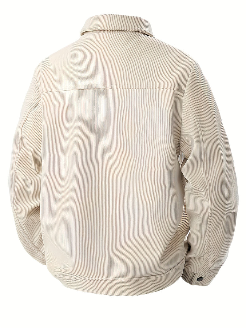Men's Corduroy Cargo Jacket with Multiple Pockets - Polyester Casual Workwear.