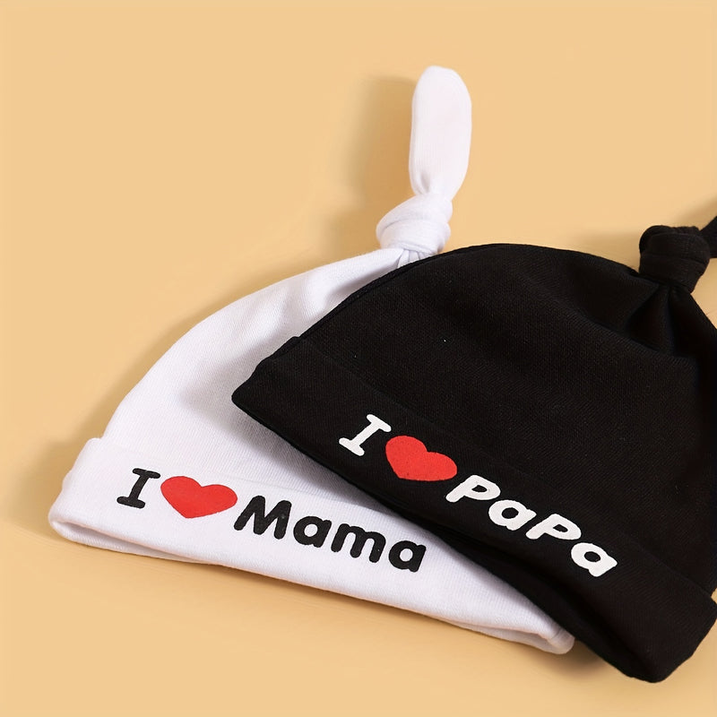 Set of 2 Baby Hats with Letter Prints, Cute Black And White Newborn Caps.