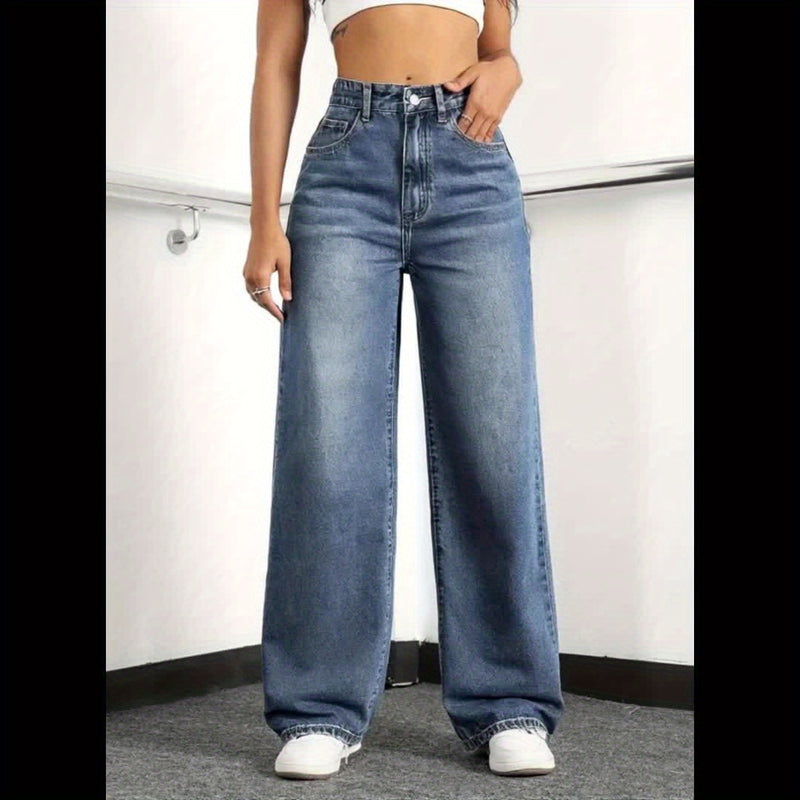 Blue Loose Straight-leg Jeans for Women.