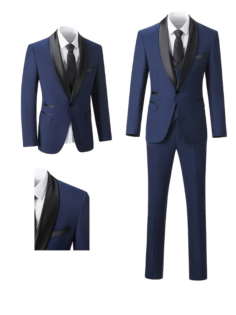 Men's 3pcs Suit Set, Jacket + Vest+ Trousers.