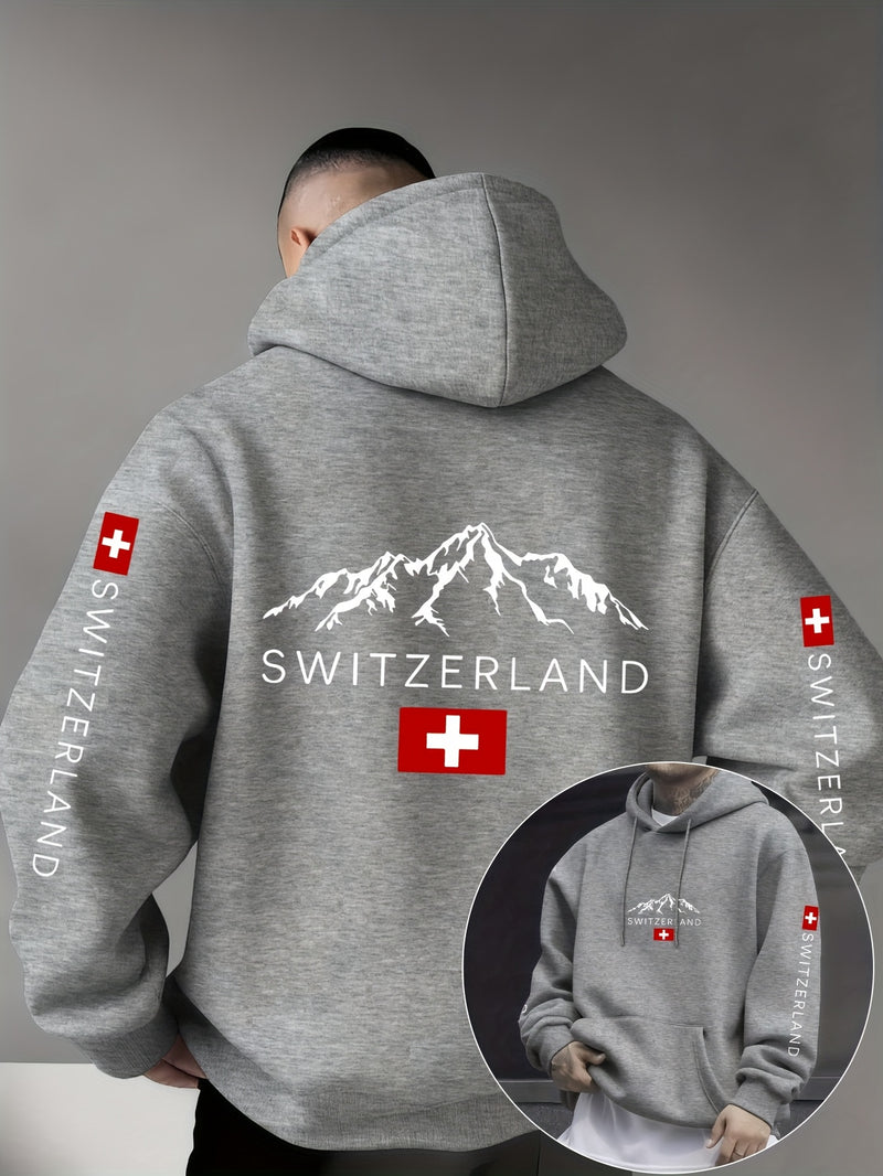Men'S & Women'S Swiss Flag & Matterhorn Mountain Graphic Hooded Sweatshirt.