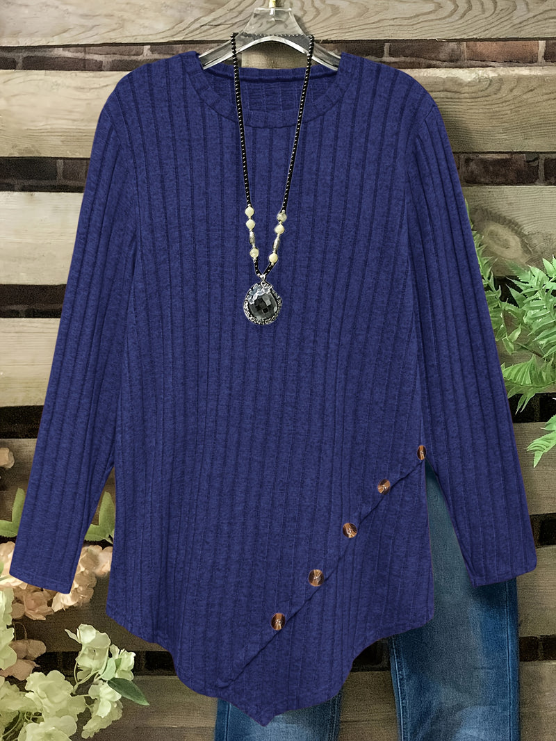 Women's Plus Size Lightweight Ribbed Long Sleeve T-Shirt.