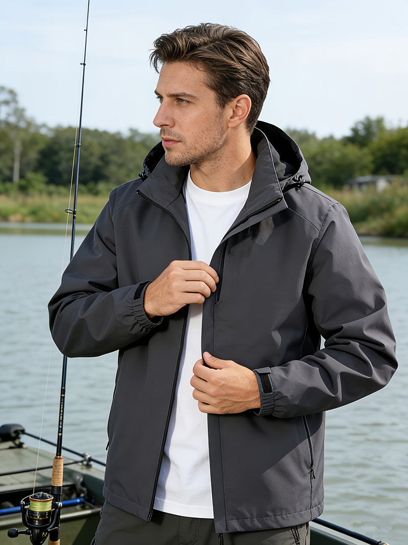 Spring Men'S Sports Jacket | Long Sleeve, Hooded, Zipper Closure.